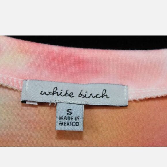 WHITE BIRCH V-NECK LADDER FRONT TEE GREEN PINK YELLOW TIE DYE SS TOP SIZE S NWOT - Picture 8 of 9